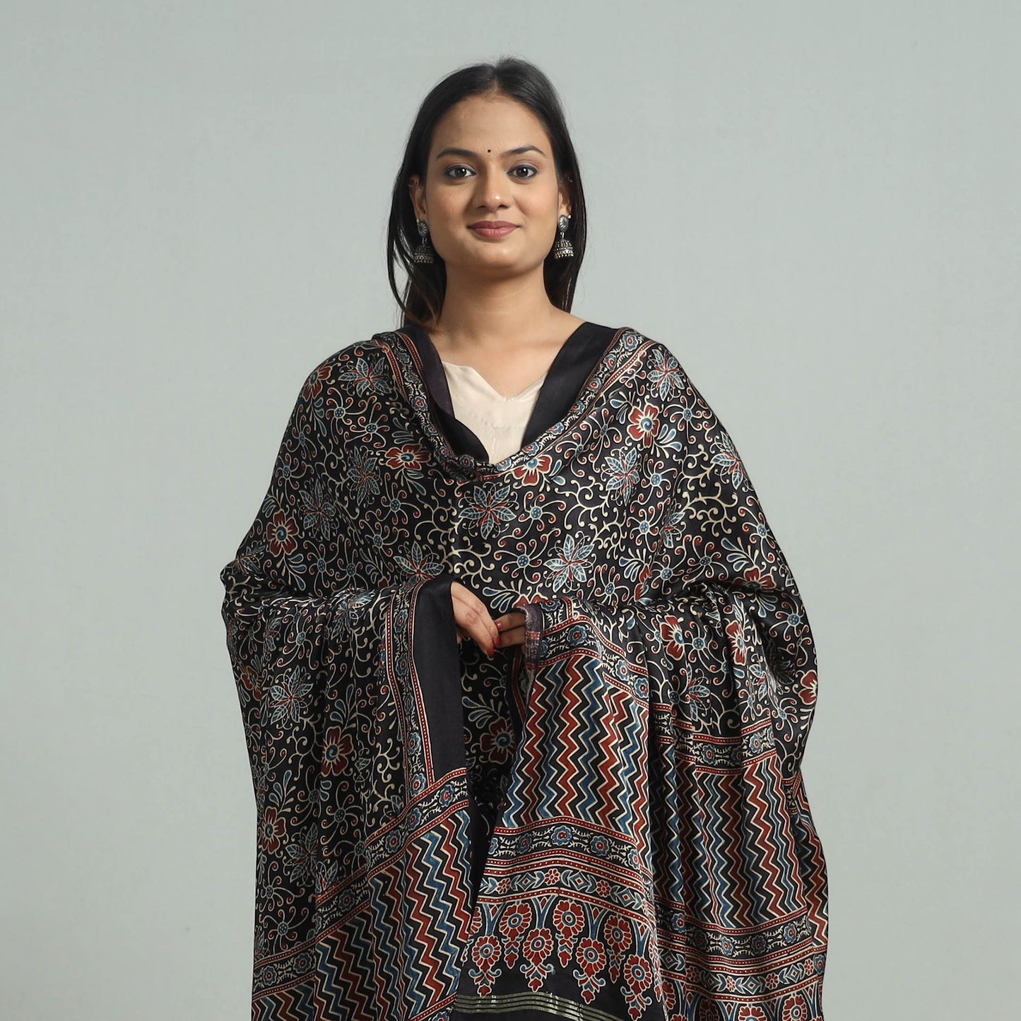 Black - modal silk dupatta 77 - handcrafted