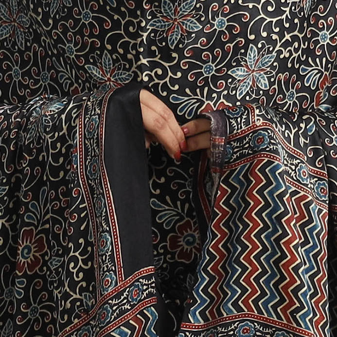 Black - modal silk dupatta 77 - handcrafted