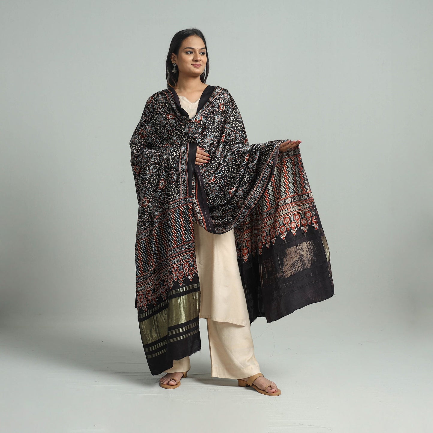 Black - modal silk dupatta 77 - handcrafted