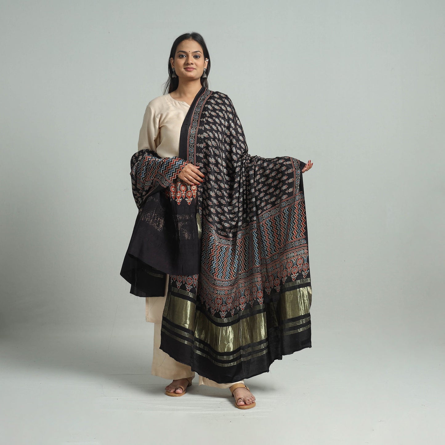 Black - modal silk dupatta 78 - handcrafted