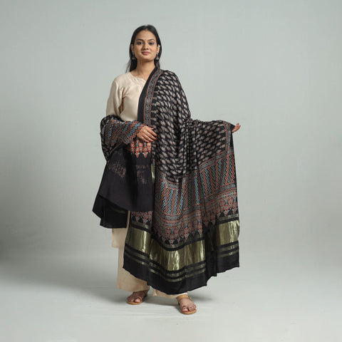 Black - modal silk dupatta 78 - handcrafted