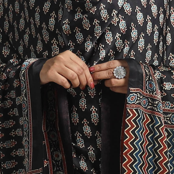 Black - modal silk dupatta 78 - handcrafted