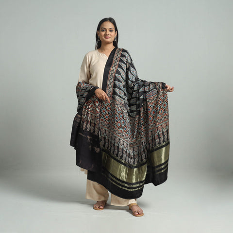 Modal Silk Block Print Ajrakh Dupatta