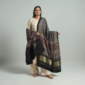 Black - modal silk dupatta 80 - handcrafted