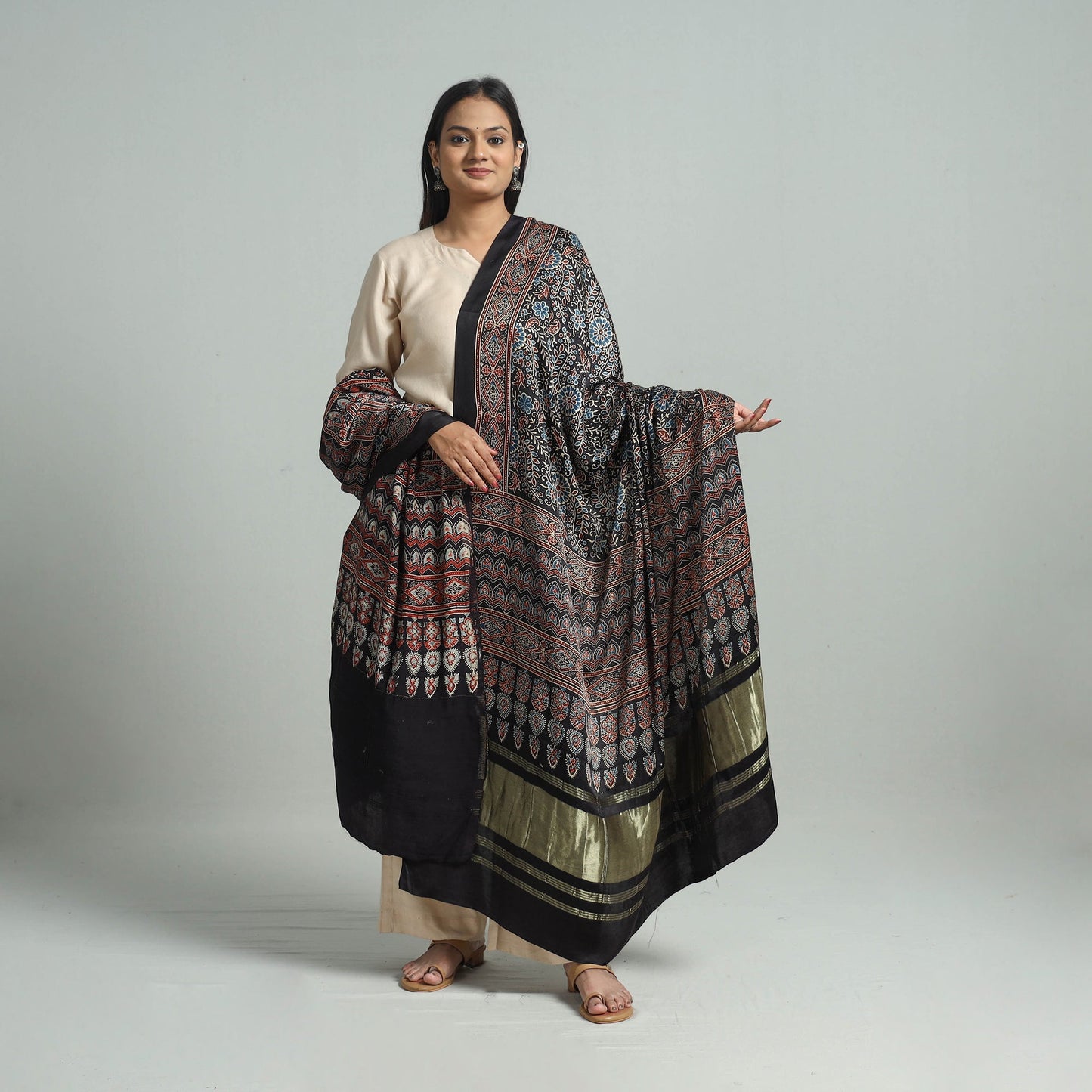 Black - modal silk dupatta 81 - handcrafted