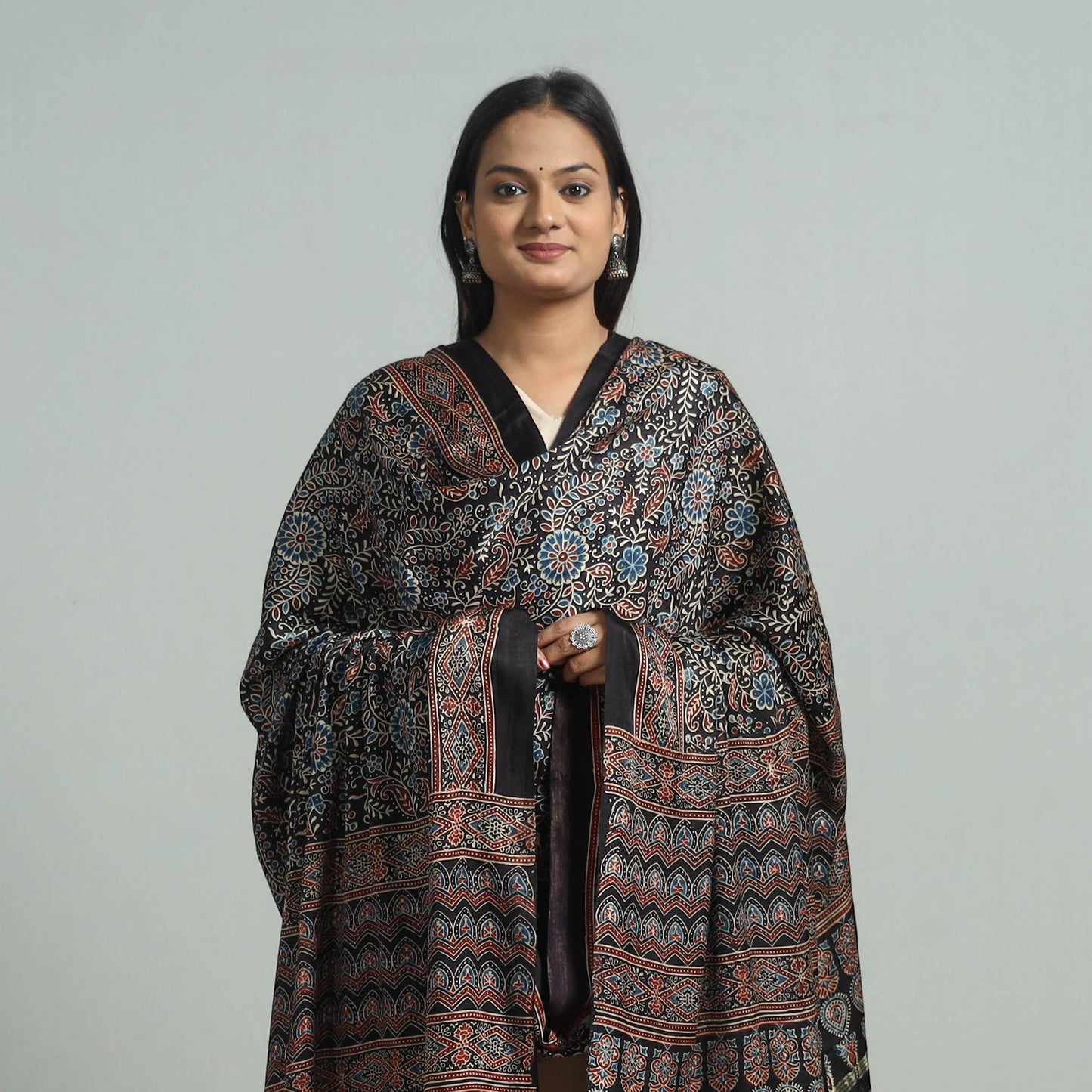 Black - modal silk dupatta 81 - handcrafted