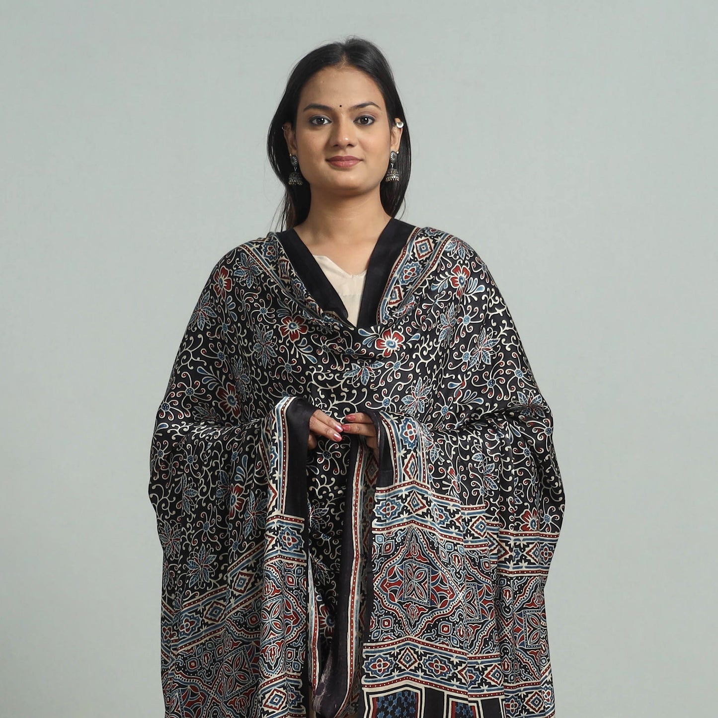 Black - modal silk dupatta 90 - handcrafted