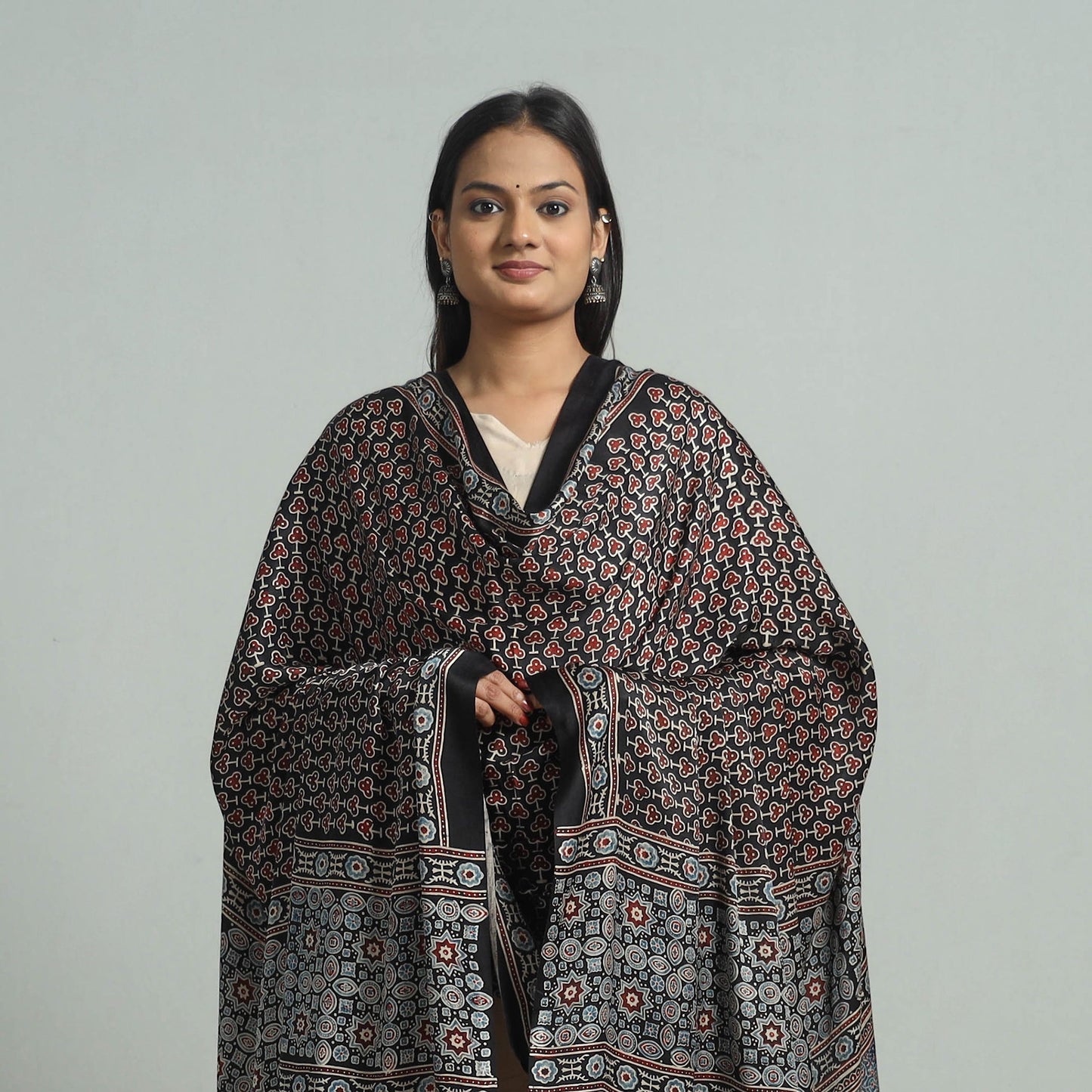 Black - modal silk dupatta 91 - handcrafted