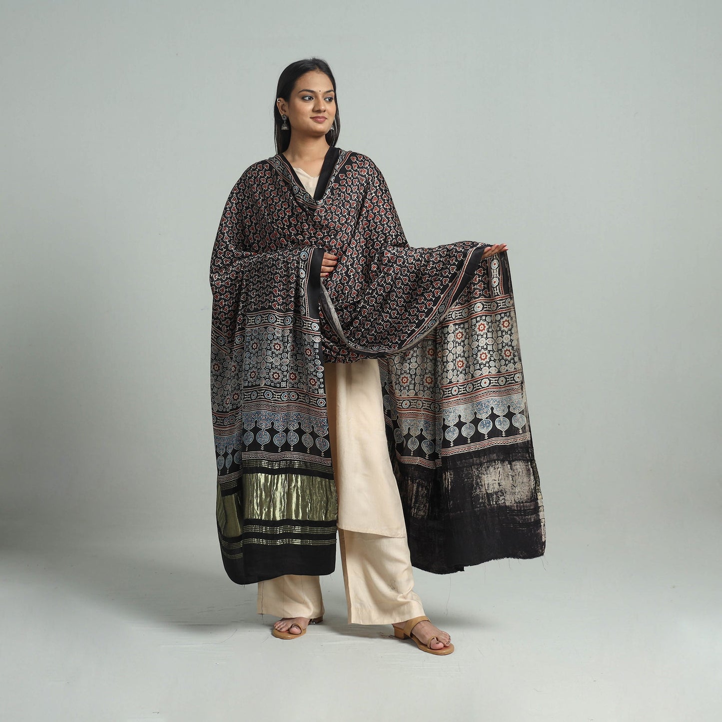 Black - modal silk dupatta 91 - handcrafted