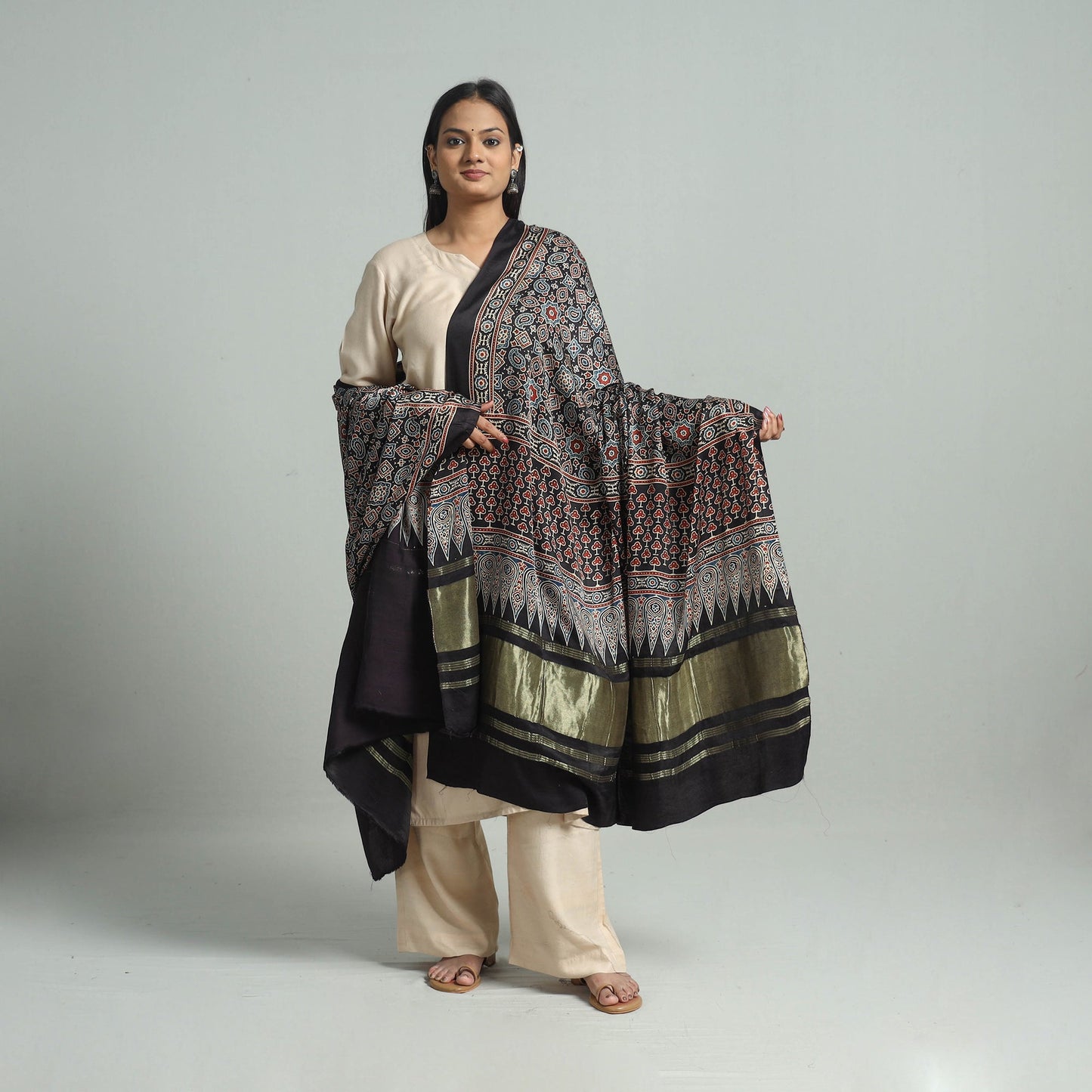 Black - modal silk dupatta 92 - handcrafted