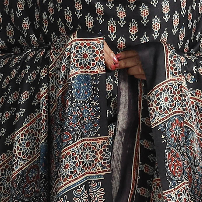 Black - modal silk dupatta 93 - handcrafted