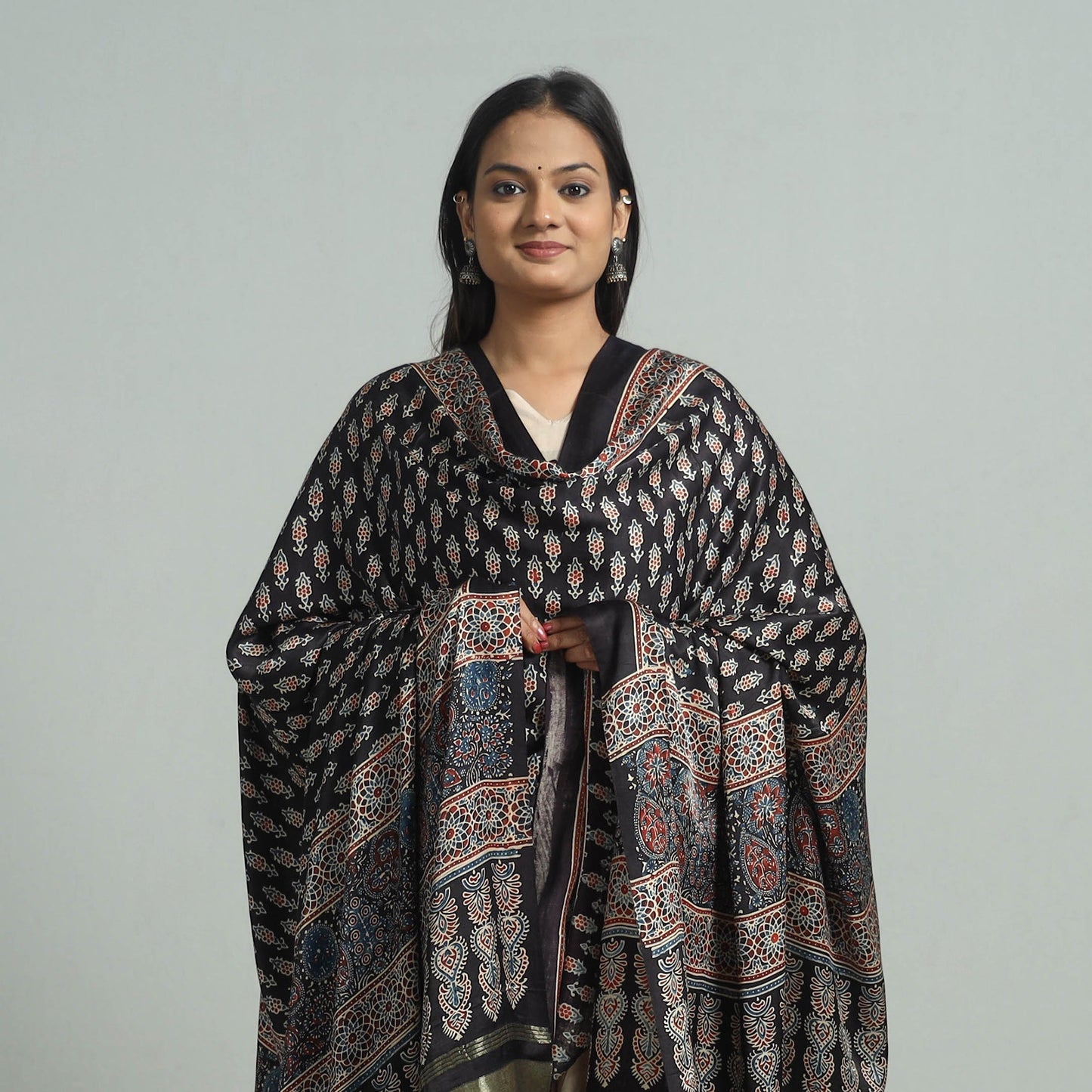 Black - modal silk dupatta 93 - handcrafted
