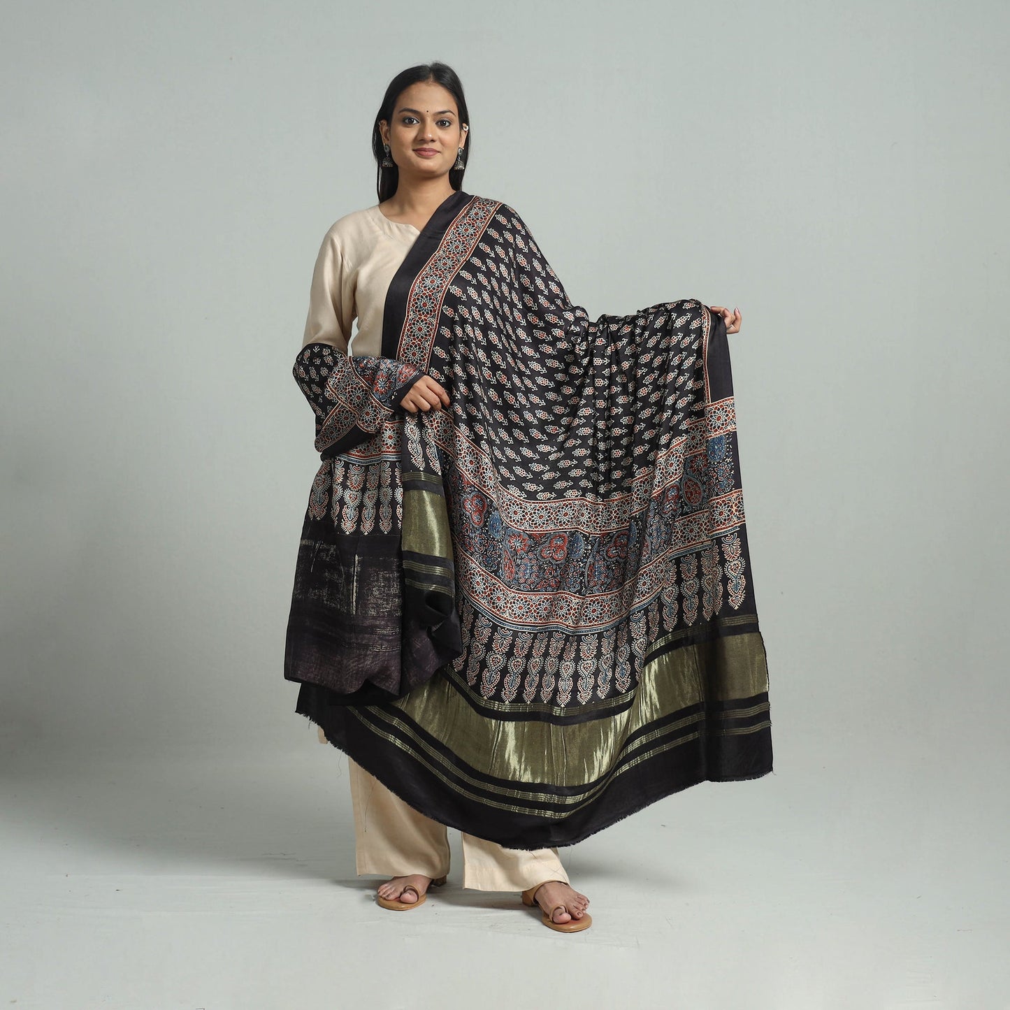Black - modal silk dupatta 93 - handcrafted