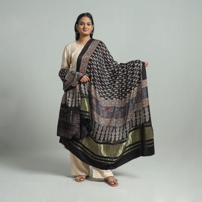 Black - modal silk dupatta 93 - handcrafted