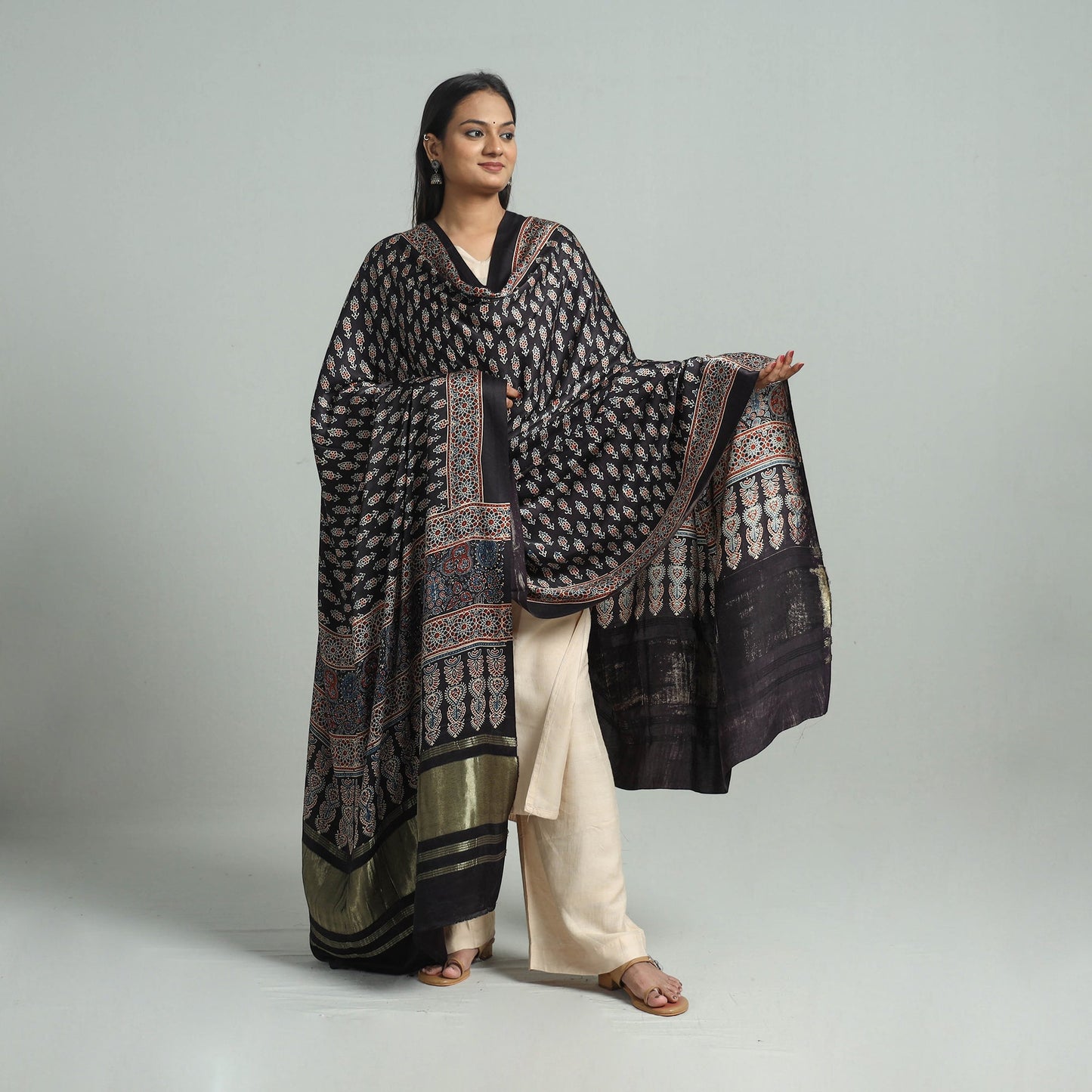 Black - modal silk dupatta 93 - handcrafted