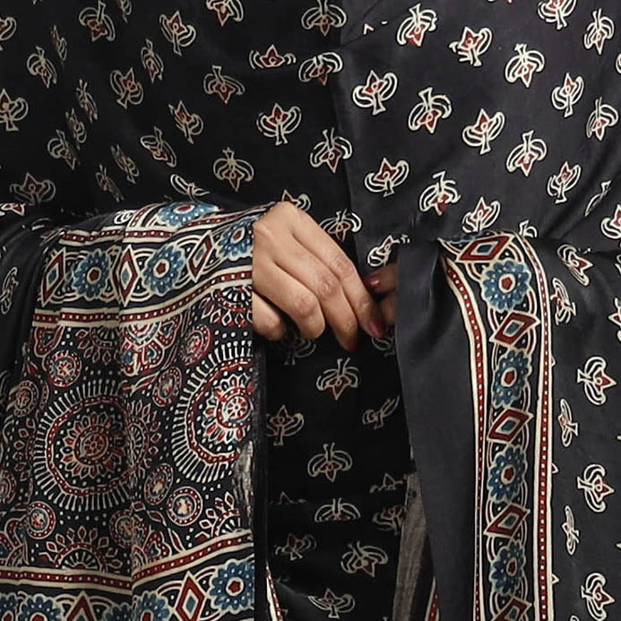 Black - modal silk dupatta 96 - handcrafted