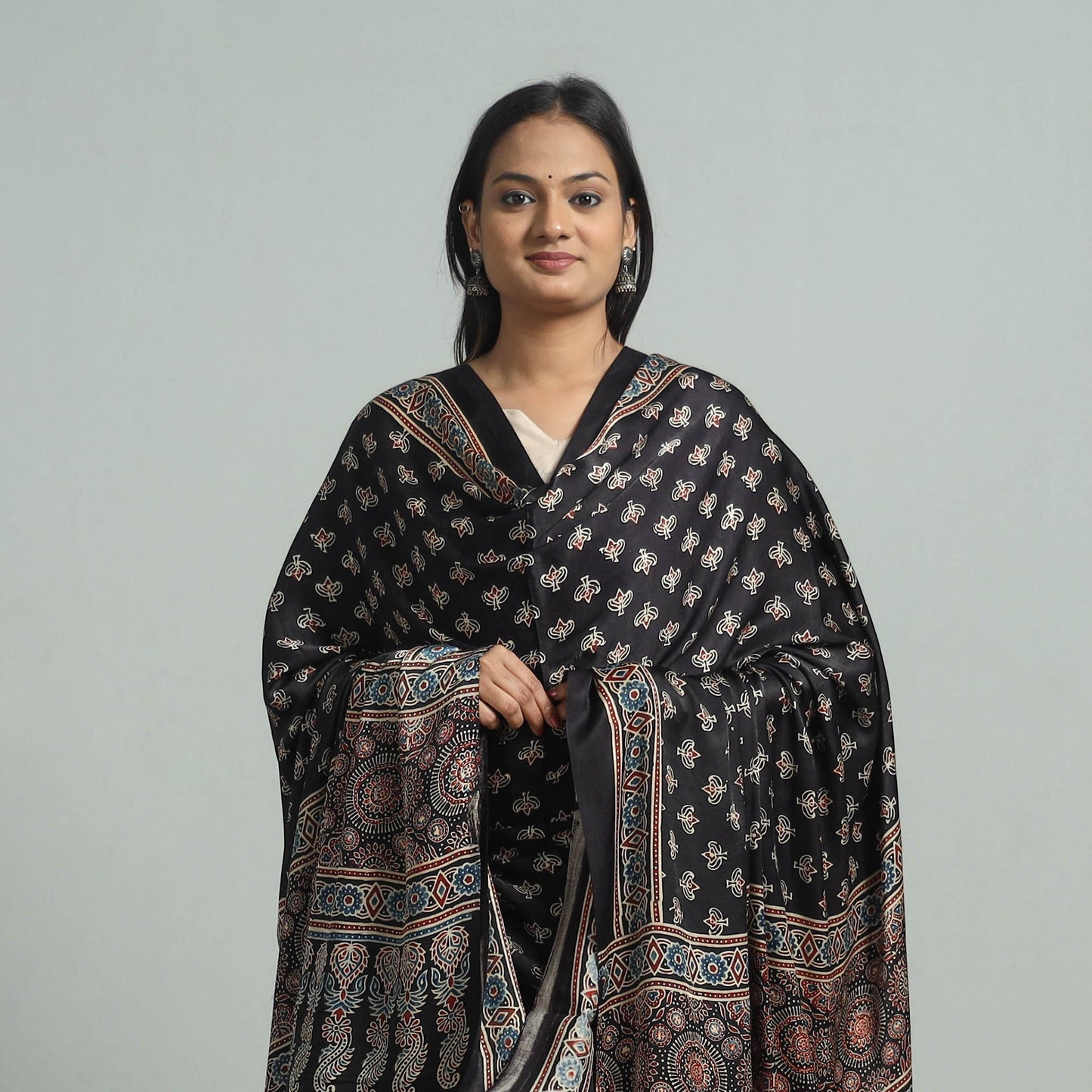 Black - modal silk dupatta 96 - handcrafted
