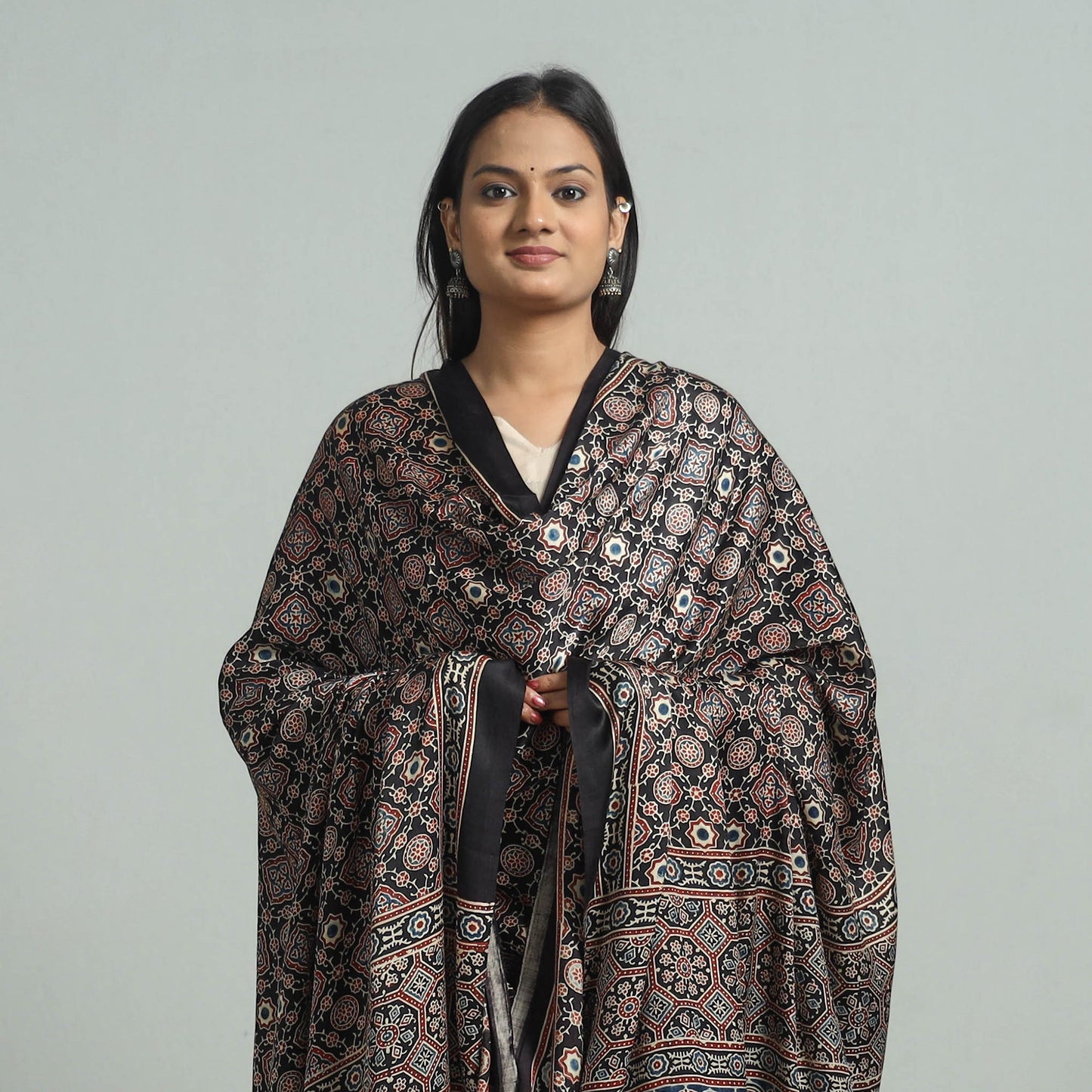 Black - modal silk dupatta 97 - handcrafted