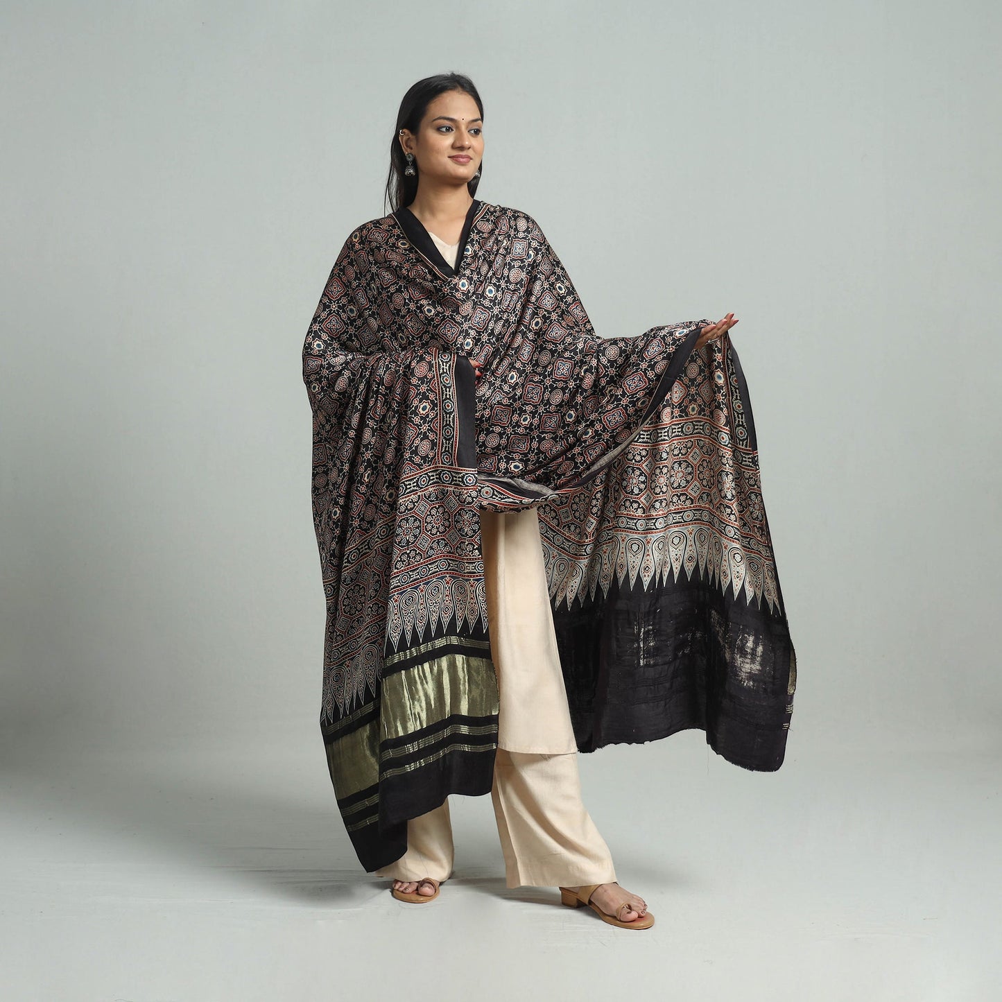 Black - modal silk dupatta 97 - handcrafted