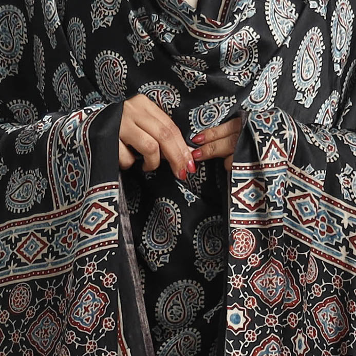 Black - modal silk dupatta 99 - handcrafted