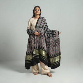 Black - modal silk dupatta 99 - handcrafted