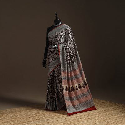 Modal silk hand bagru saree 38 - handcrafted