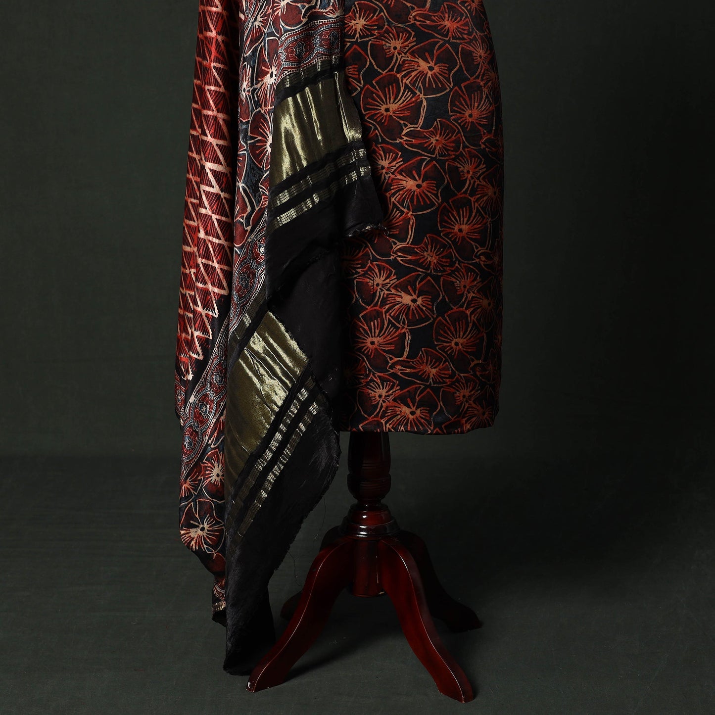 Modal silk hand block bagru print 2pc unstitched dress