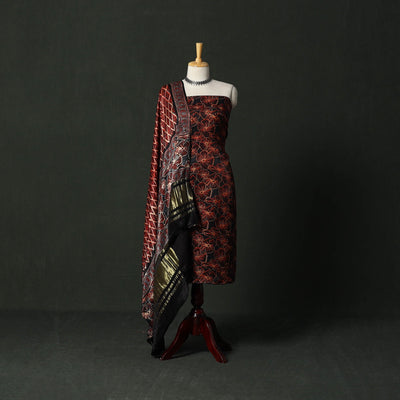Modal silk hand block bagru print 2pc unstitched dress