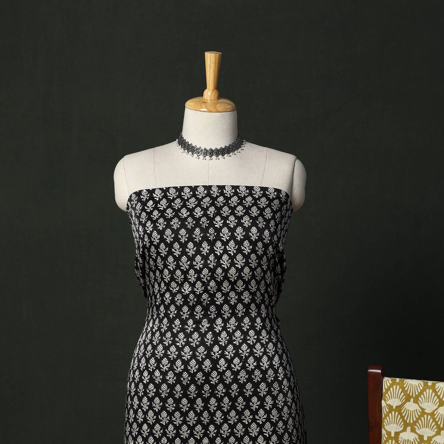 Modal silk hand block bagru print 3pc unstitched dress
