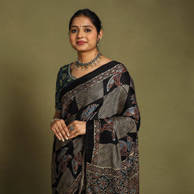  Black Modal Silk Block Print Ajrakh Saree