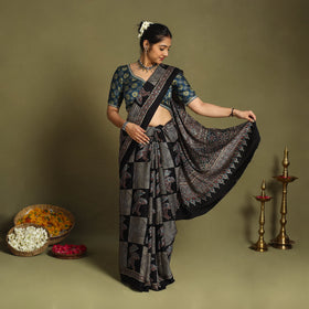  Black Modal Silk Block Print Ajrakh Saree