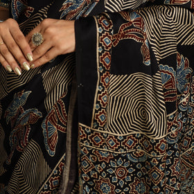  Black Modal Silk Block Print Ajrakh Saree