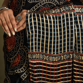  Black Modal Silk Block Print Ajrakh Saree