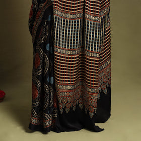  Black Modal Silk Block Print Ajrakh Saree