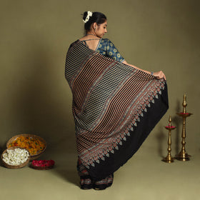  Black Modal Silk Block Print Ajrakh Saree
