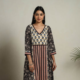 Buy Block Print Mosaic Fusion A-Line Bagru Cotton Black Kurta