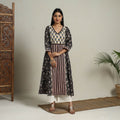 Buy Block Print Mosaic Fusion A-Line Bagru Cotton Black Kurta