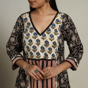Buy Block Print Mosaic Fusion A-Line Bagru Cotton Black Kurta