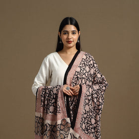 Buy Black Block Print Mul Cotton Bagru Dupatta