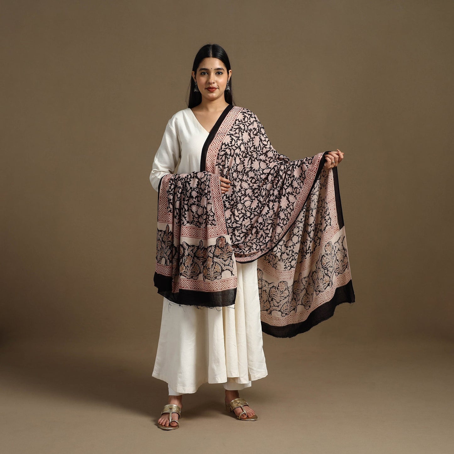 Buy Black Block Print Mul Cotton Bagru Dupatta