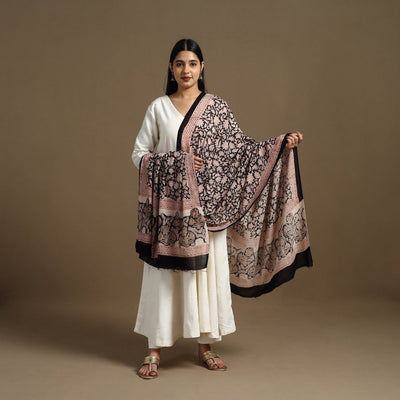 Buy Black Block Print Mul Cotton Bagru Dupatta