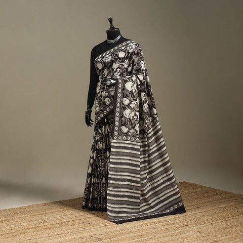 Black - mul cotton bagru saree 10 - handcrafted