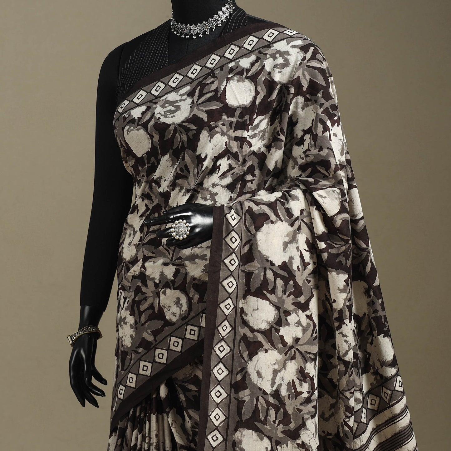 Black - mul cotton bagru saree 10 - handcrafted