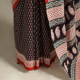 Black Mul Cotton Block Print Bagru Saree