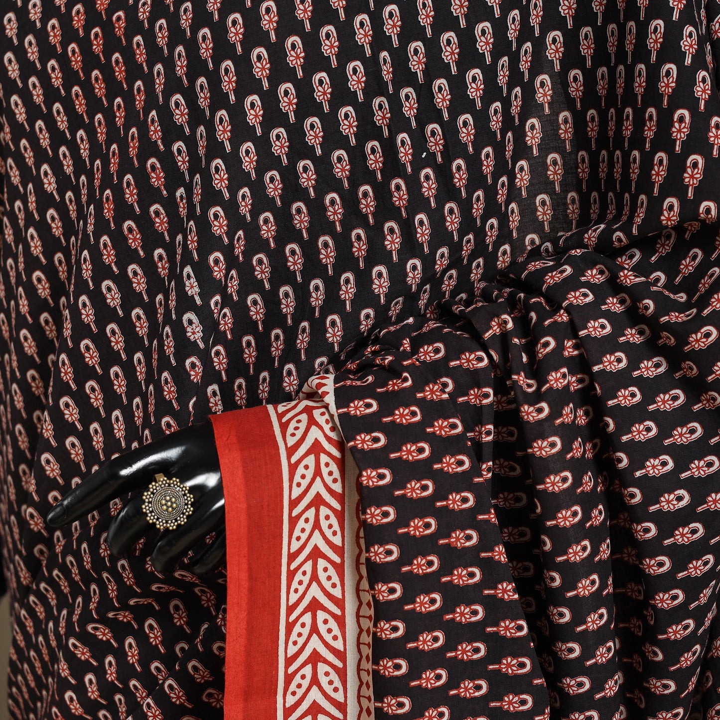 Black Mul Cotton Block Print Bagru Saree