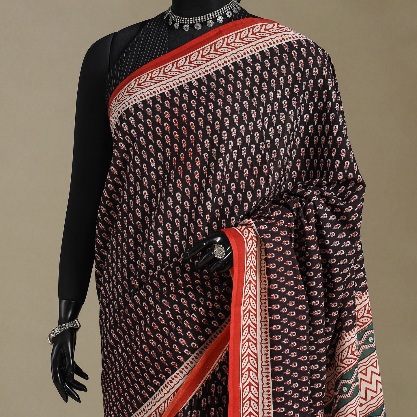 Black Mul Cotton Block Print Bagru Saree