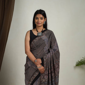 Multicolor - Mul Cotton Block Print Ajrakh Saree 08