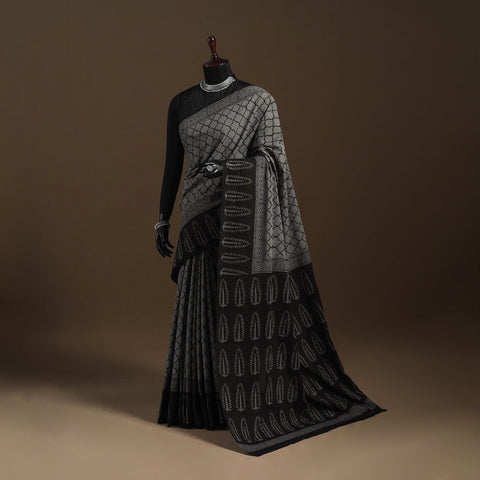 Black - mul cotton hand bagru saree 07 - handcrafted