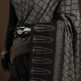 Black - mul cotton hand bagru saree 07 - handcrafted