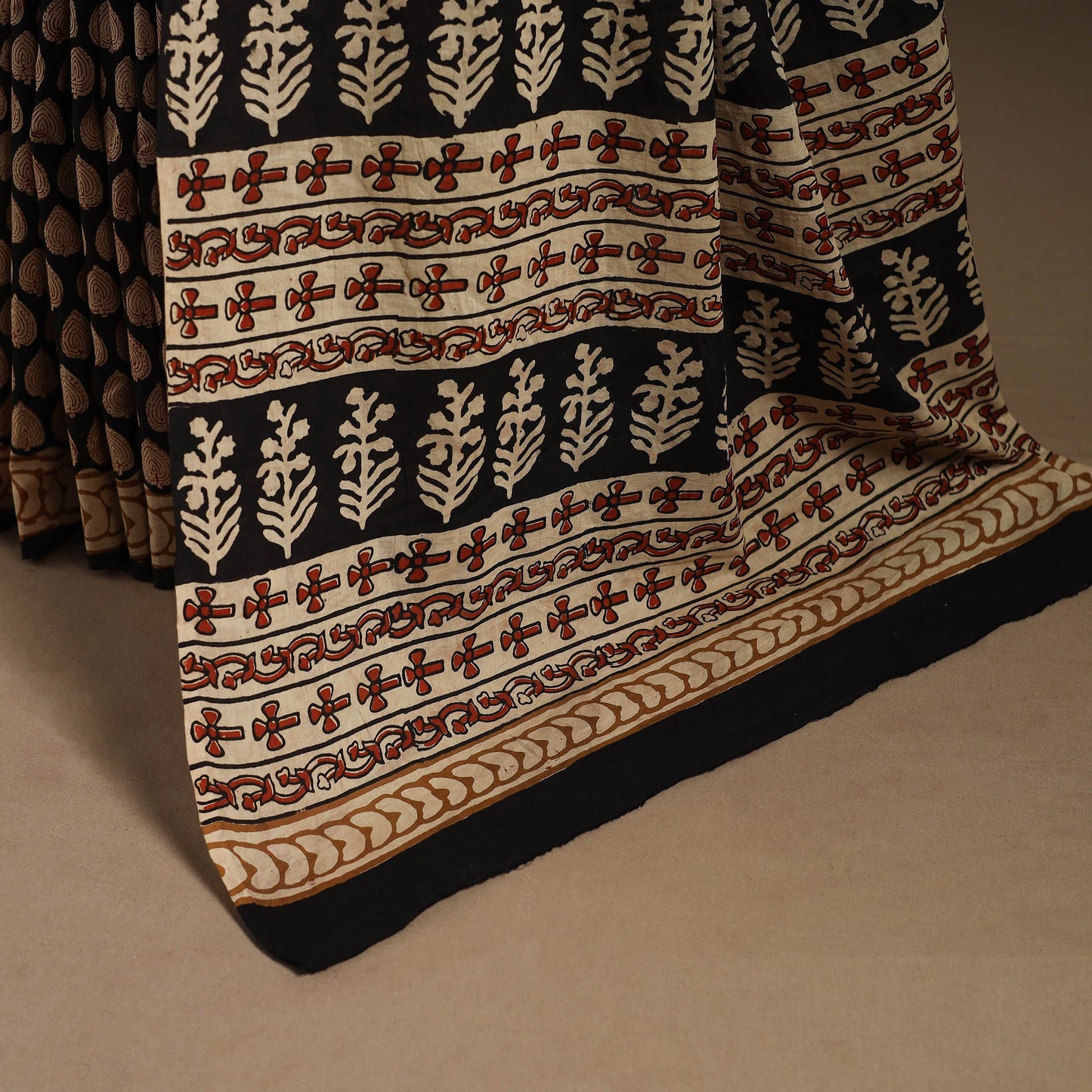 Black - mul cotton hand bagru saree 14 - handcrafted